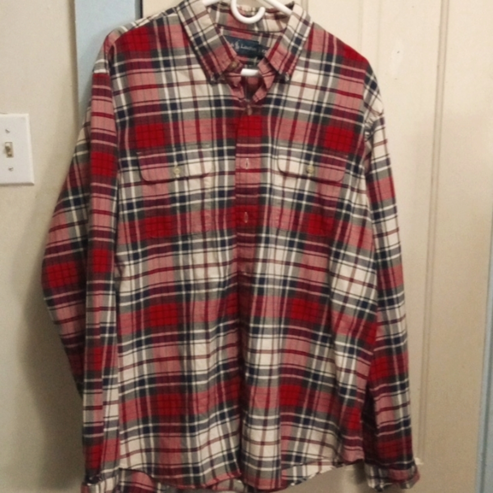 Polo by Ralph Lauren gently wore red n cream plaid flannel XXL prestine cond 🔥